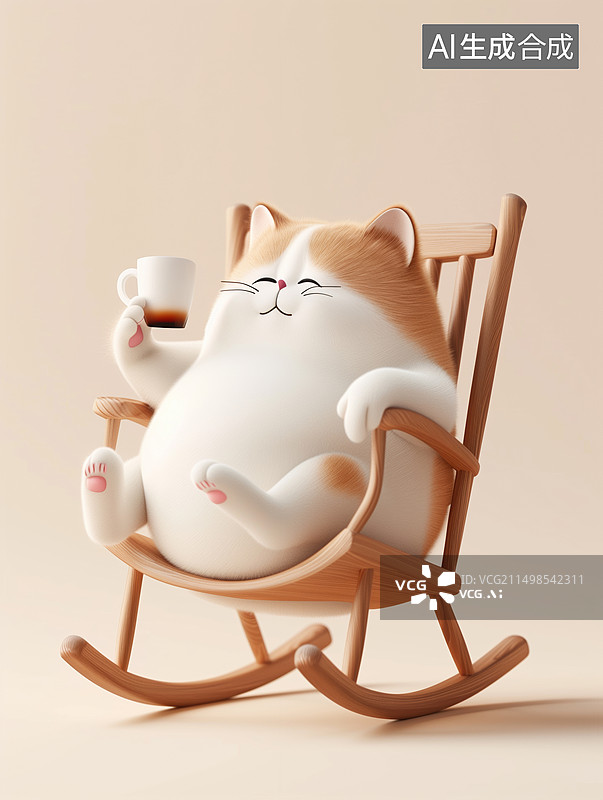 【AI数字艺术】一个正在摇椅上休息喝着咖啡的猫图片素材