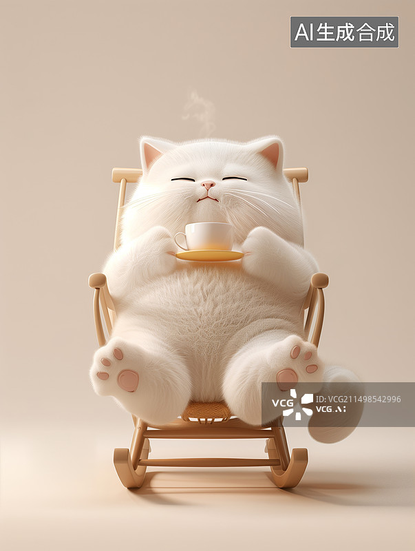 【AI数字艺术】一个正在摇椅上休息喝着咖啡的猫图片素材