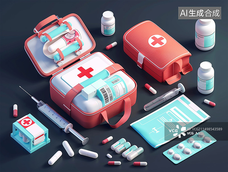 【AI数字艺术】医疗箱医护用品插画图片素材