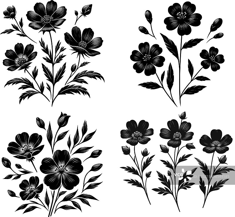 黑色花朵剪影图片素材