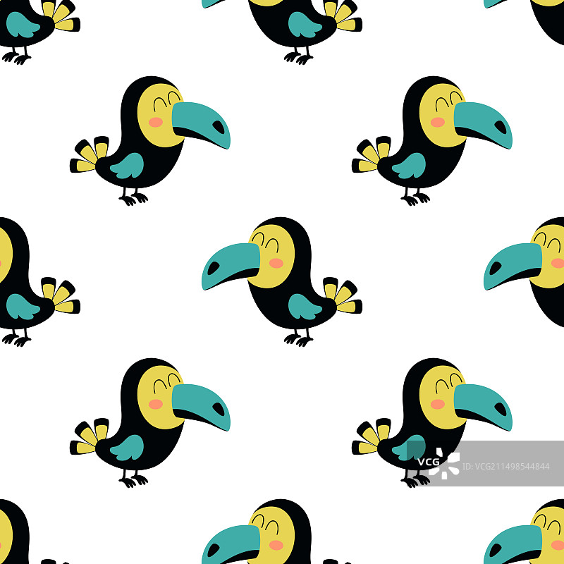 可爱的大嘴鸟角色无缝图案图片素材