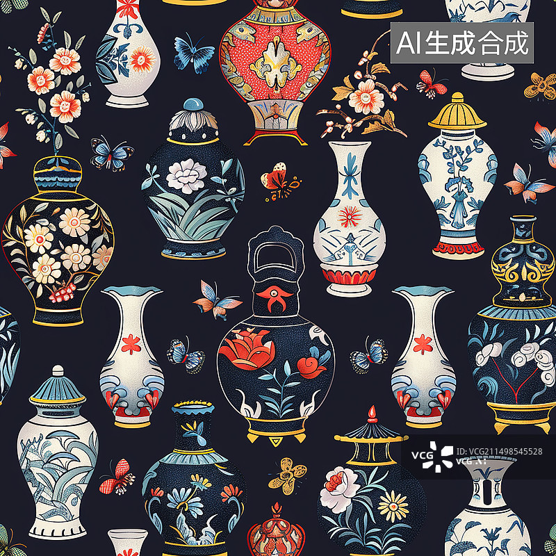 【AI数字艺术】传统花纹，瓷器图案图片素材