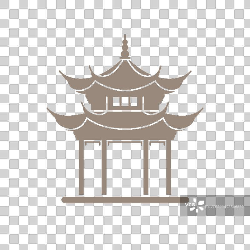中国杭州古代亭台剪影图片素材