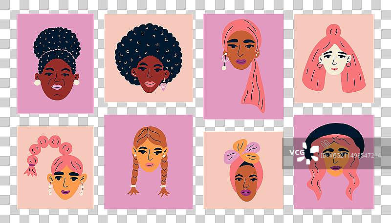 不同女性的女孩合集肖像图片素材