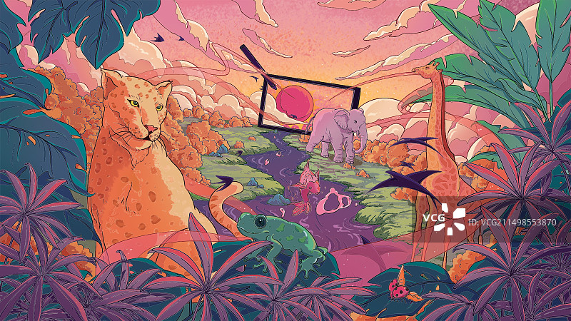 热带雨林野生动物插画图片素材