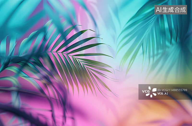 【AI数字艺术】棕榈叶对天空的特写镜头图片素材