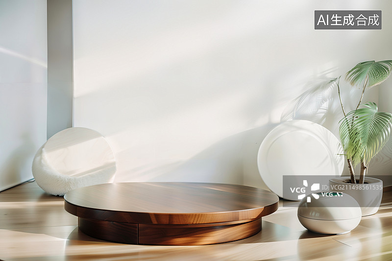【AI数字艺术】木质展台空间场景图片素材