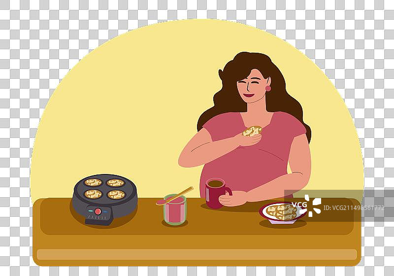 怀孕的年轻女人吃薄饼图片素材