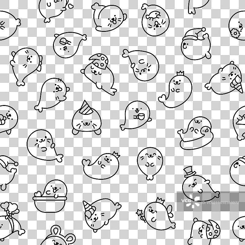 可爱的卡哇伊小海豹无缝着色图案图片素材