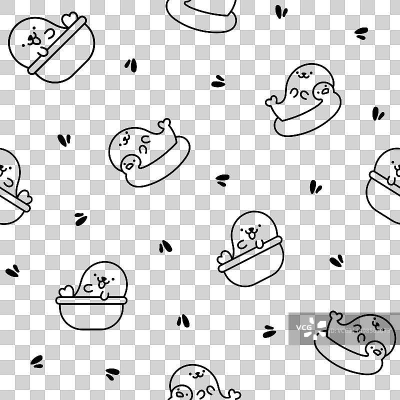 可爱的卡哇伊小海豹无缝着色图案图片素材