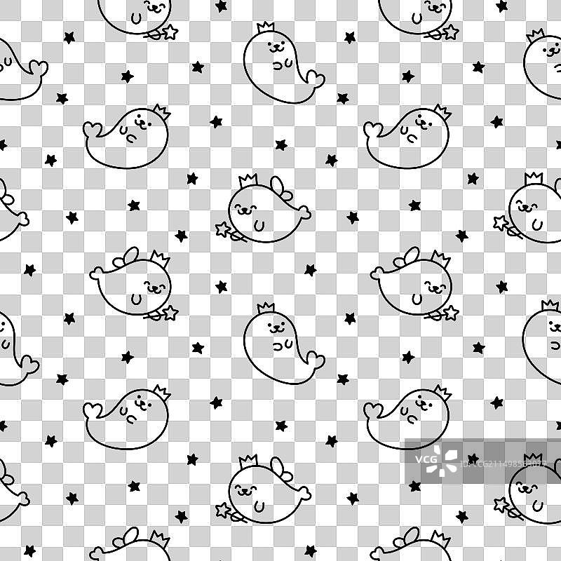 可爱的卡哇伊小海豹无缝着色图案图片素材