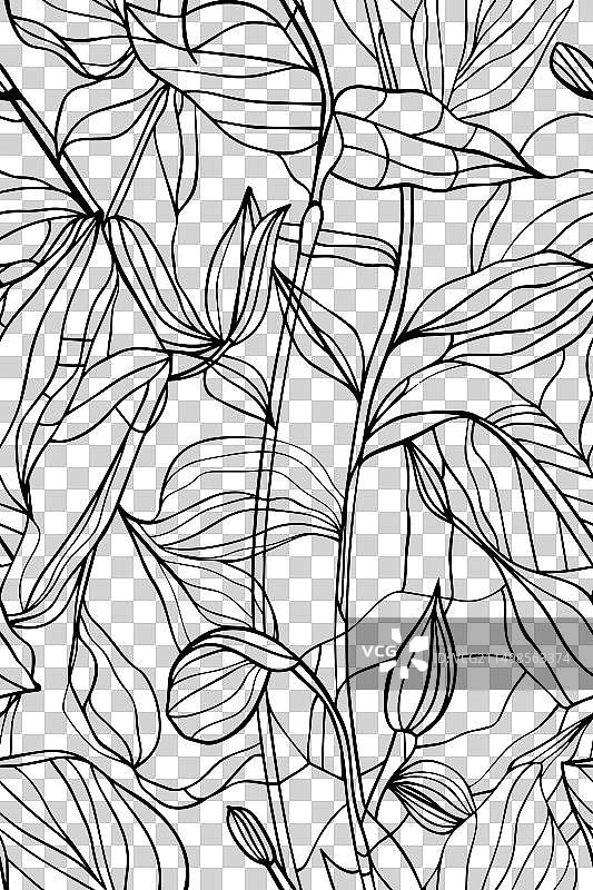 线性丛林树叶无缝图案花卉图片素材