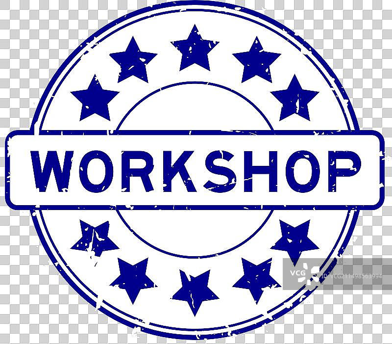 蓝色复古带星标的工坊文字圆形印章图片素材