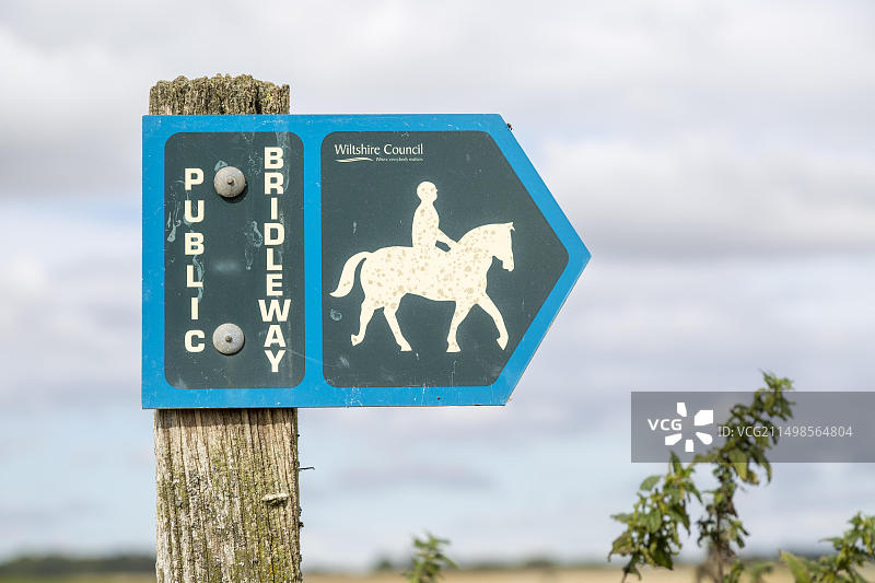 英国威尔特郡奇斯伯里附近的乡村公共人行道标志牌特写图片素材