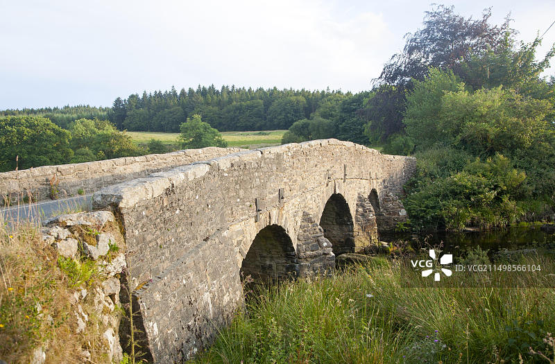 英格兰德文郡达特穆尔国家公园波斯特布里奇的驮马桥，横跨东达特河图片素材