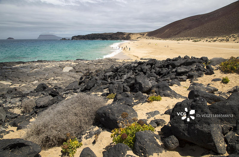 孔查斯海滩的沙滩，位于西班牙兰萨罗特岛图片素材
