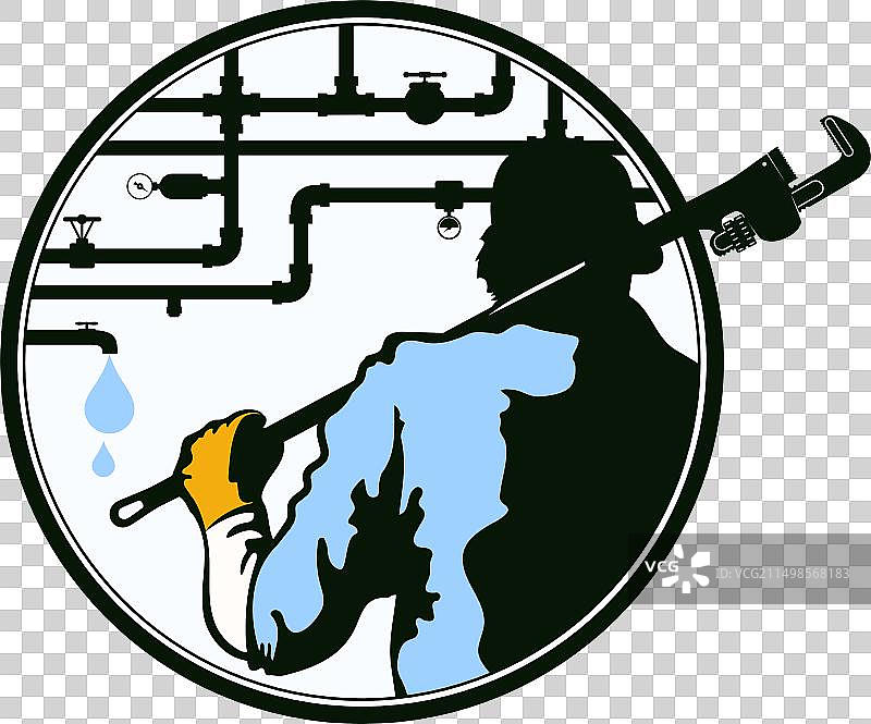 手持水管扳手的水管工标志图片素材