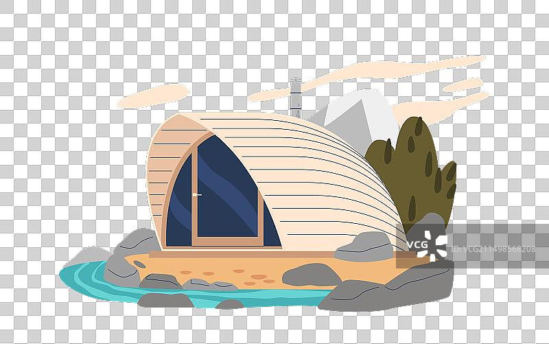 宁静的场景：木桶浴依偎在旁图片素材