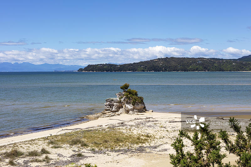 亚伯·塔斯曼海岸步道，科基尔海湾，海滩，凯特里特里，新西兰，大洋洲图片素材