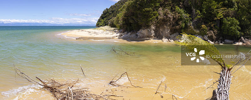 亚伯塔斯曼海岸步道，苹果树湾，海滩，凯特里特里，新西兰，大洋洲图片素材