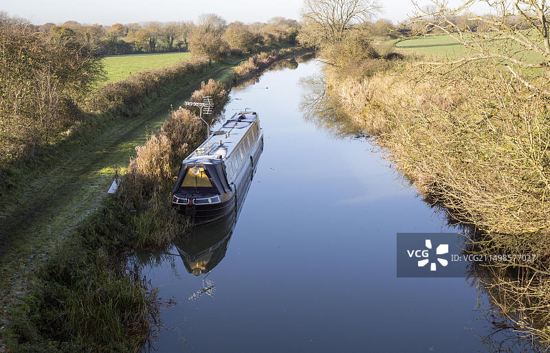 英国威尔特郡肯尼特和埃文运河上的窄船图片素材