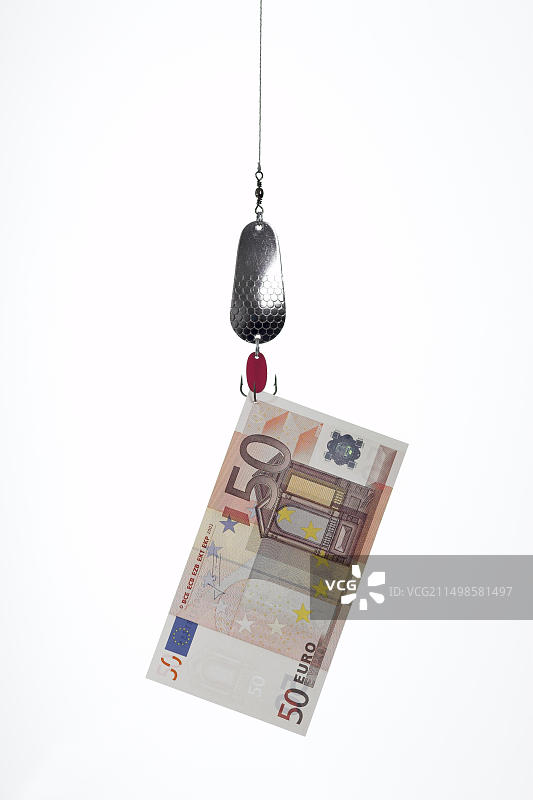 鱼钩上的欧元纸币图片素材