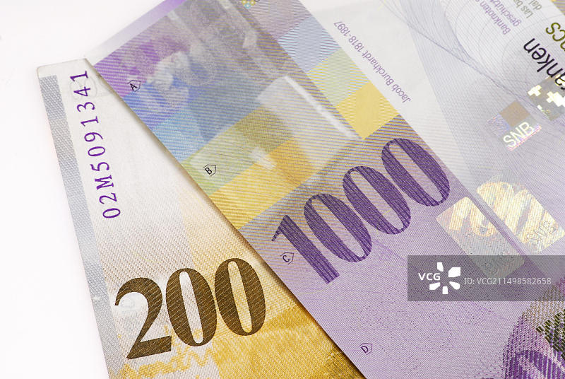 一千二百法郎瑞士纸币图片素材