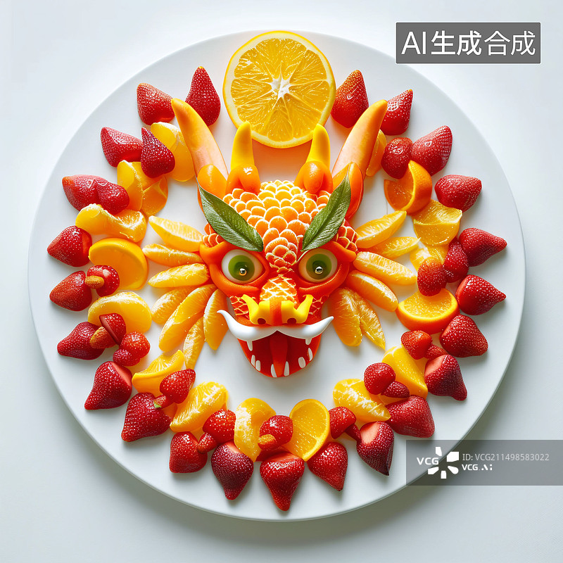【AI数字艺术】龙年主题水果拼盘图片素材