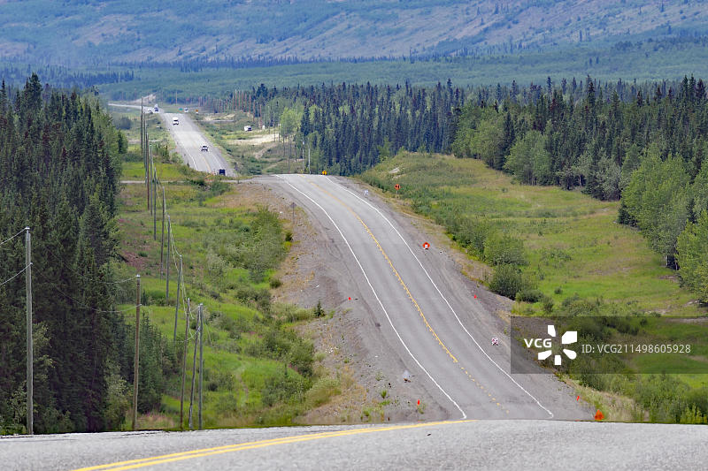 阿拉斯加高速公路育空地区荒野中的无尽道路图片素材