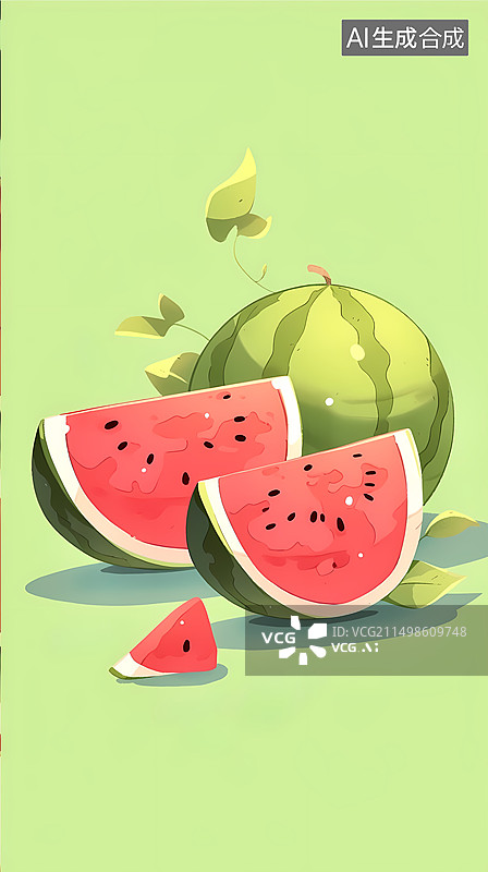 【AI数字艺术】小暑大暑节气西瓜卡通插画图片素材