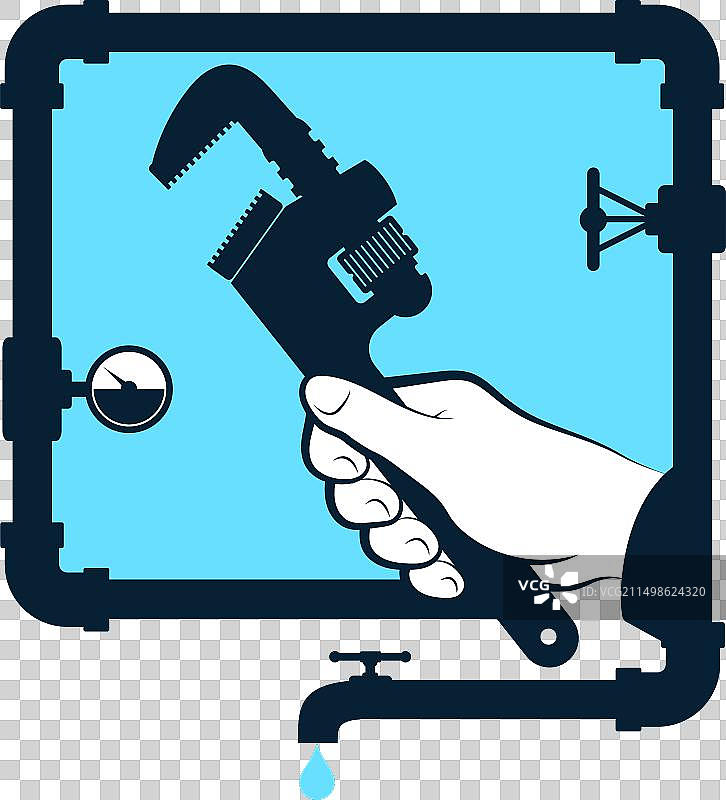 水管工手中的水管扳手工具图片素材