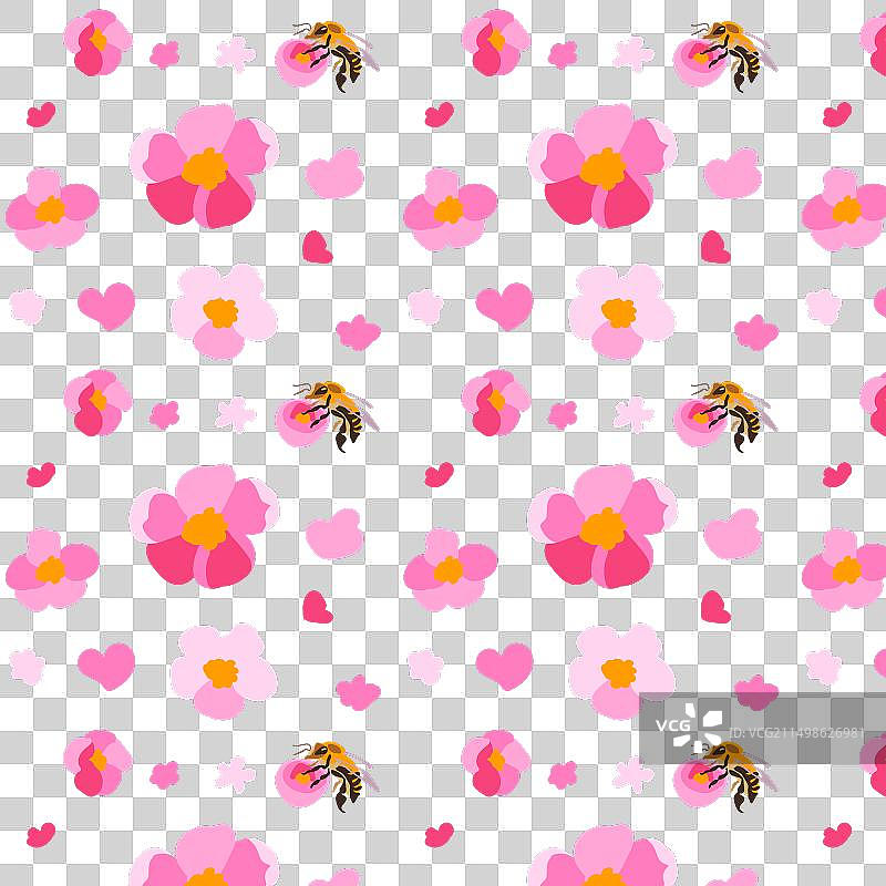 白色蜜蜂樱花无缝图案图片素材