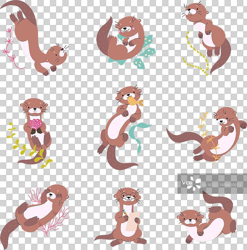 卡通水獭，不同姿势的有趣水獭图片素材