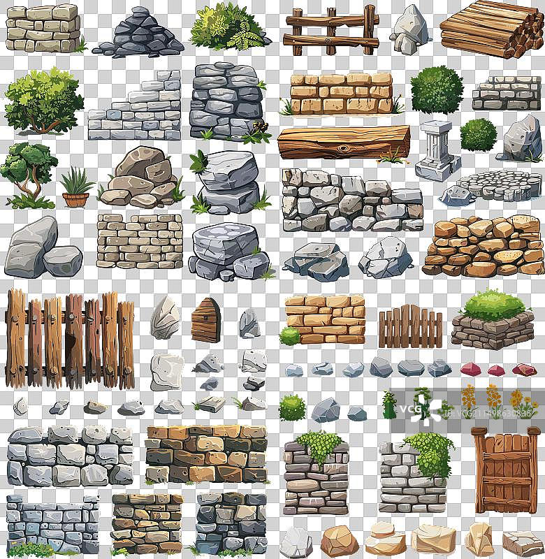 花园材料卡通石砌套装图片素材