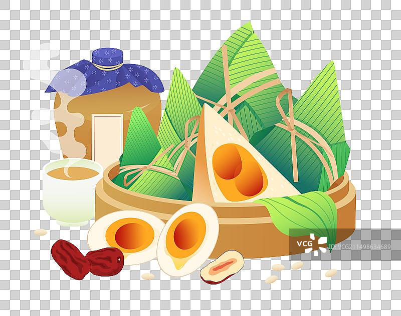端午节粽子荷花雄黄酒咸鸭蛋蛋黄粽元素图片素材