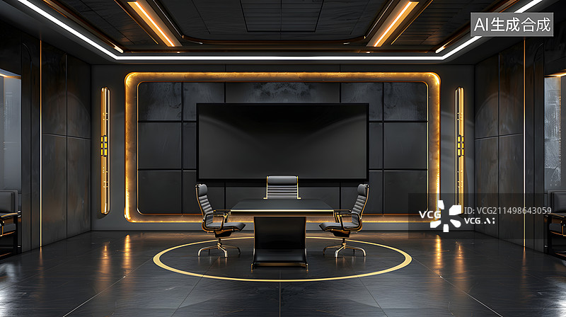 【AI数字艺术】黑金会议室采访图片素材
