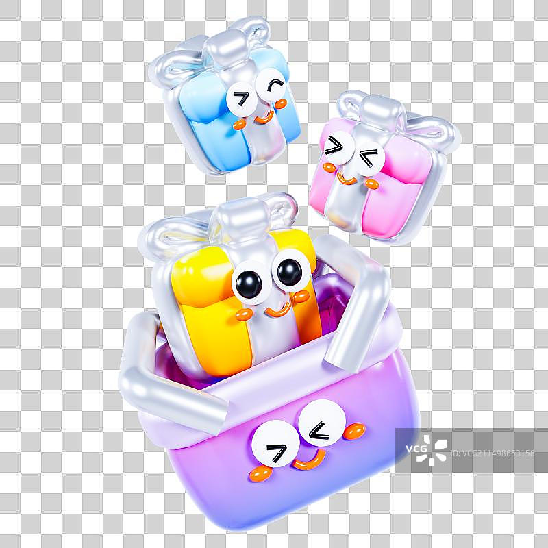 3D立体膨胀装满礼盒的购物篮购物车电商双十一购物促销元素图片素材