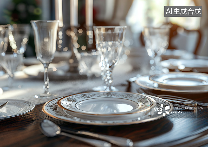 【AI数字艺术】精美的餐具整齐的放在餐桌上图片素材