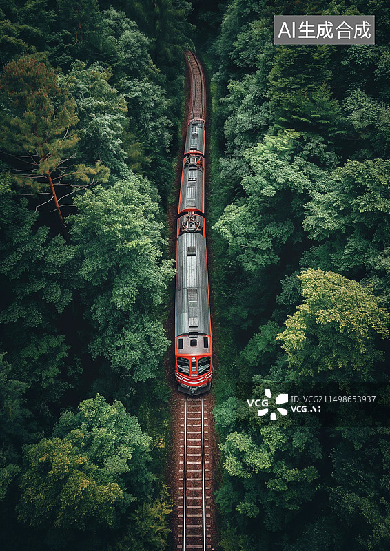 【AI数字艺术】一辆火车穿过茂密的森林图片素材