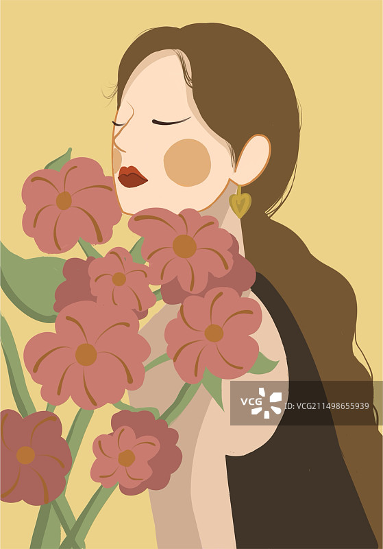 花儿与少女图片素材