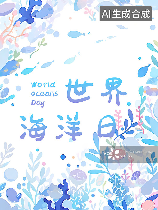 【AI数字艺术】世界海洋日插画海报图片素材