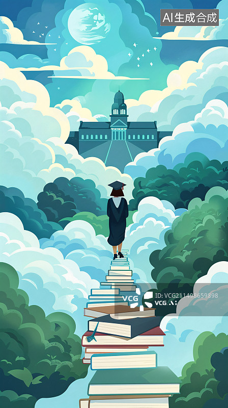 【AI数字艺术】梦想在路上，毕业季插画图片素材