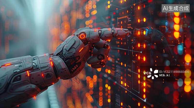 【AI数字艺术】未来人工智能科技机器人触控智能设备办公场景图片素材