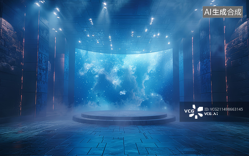 【AI数字艺术】发光科技背景墙人造空间舞台展台背景图片素材