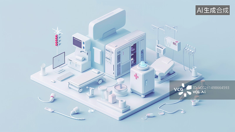 【AI数字艺术】医疗设施白色3D可爱风插画图片素材