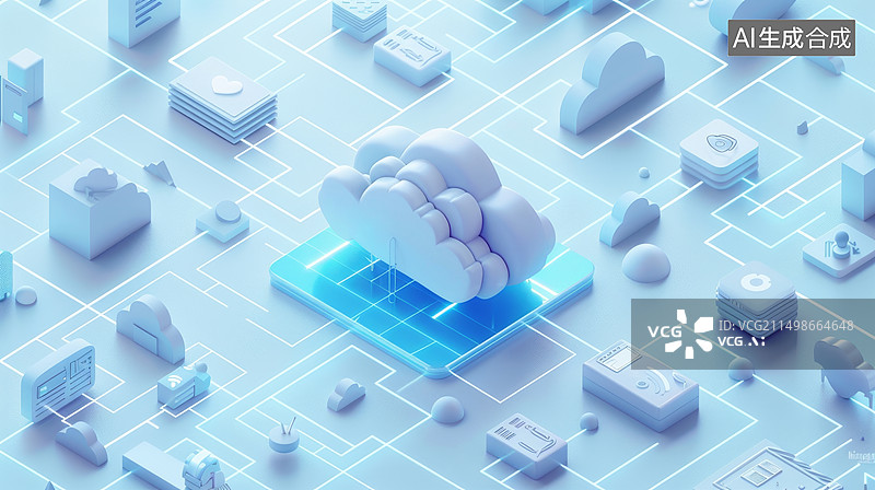 【AI数字艺术】云服务云计算白色3D风插画图片素材