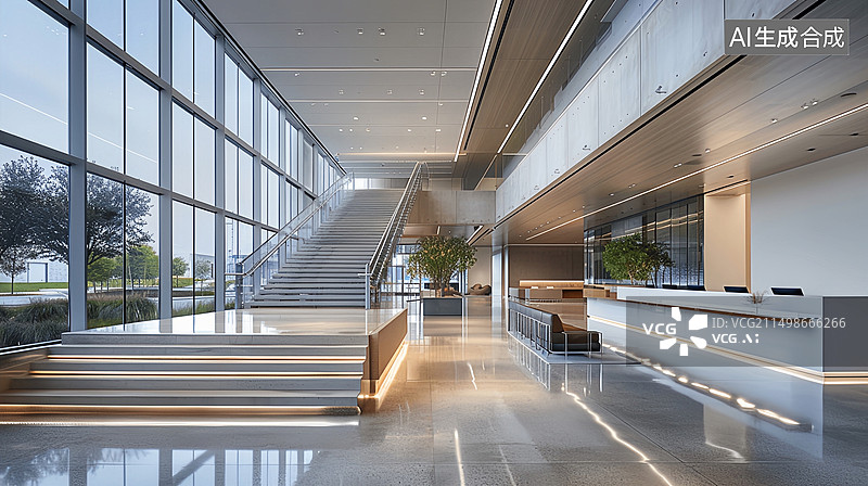 【AI数字艺术】现代简约风格办公写字楼大堂图片素材