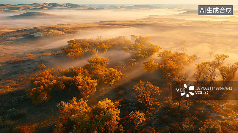 【AI数字艺术】日落时的森林对天景色图片素材