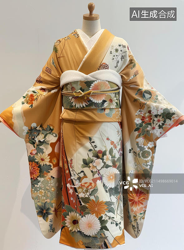 【AI数字艺术】一件带花卉图案的和服图片素材