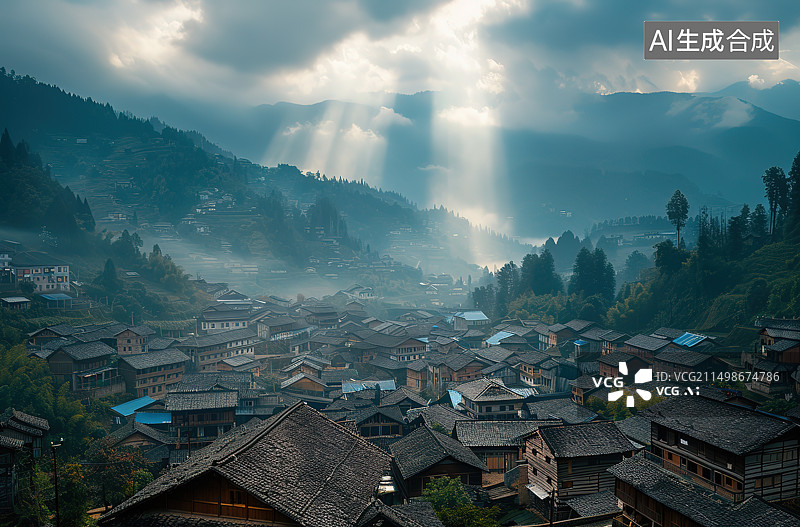 【AI数字艺术】大雾天气下的高角度视野图片素材